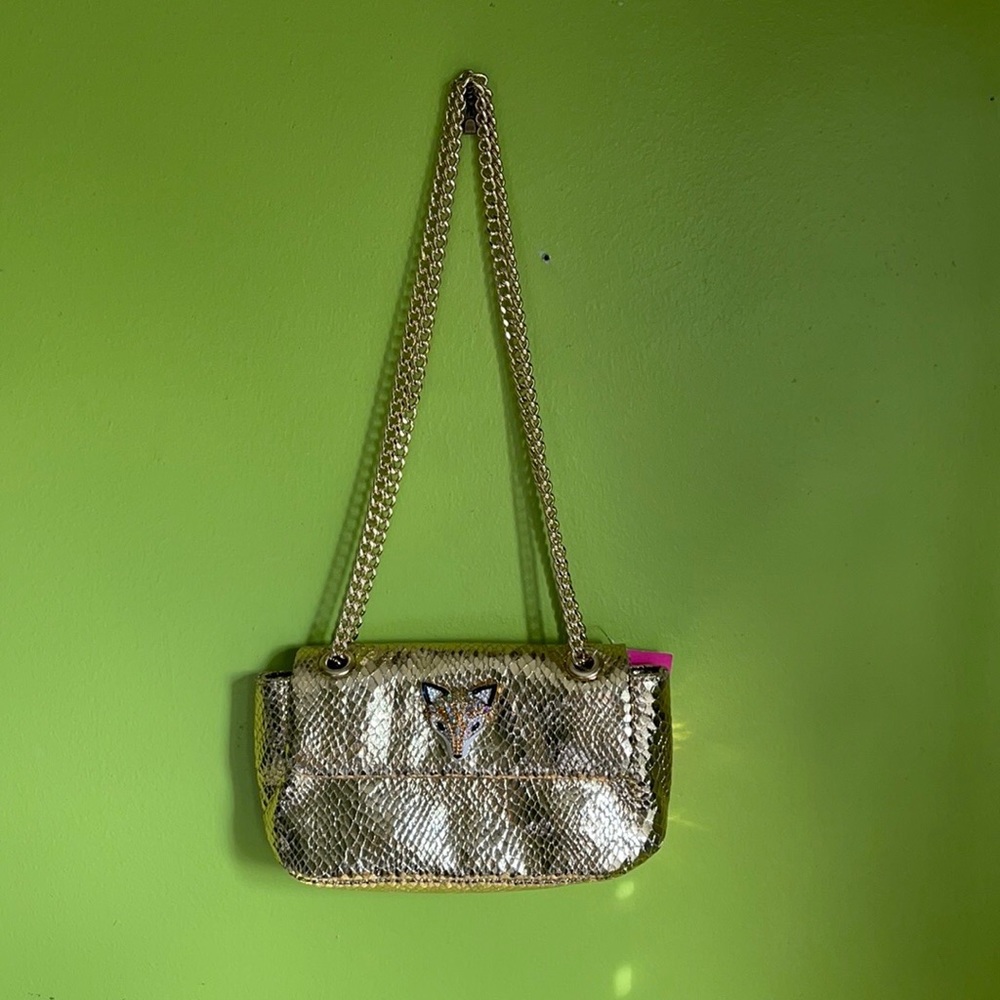 NWT Betsey Johnson Gold Metallic Faux Leather Reptile Print Crossbody Purse